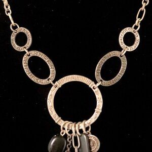Boho-Style CJ Banks Necklace With Dangling Black Beads Silver-Tone Rings